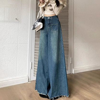 Wide-Legged Trousers Female New Burlap Design Versatile Loose Thin Skirt Jeans