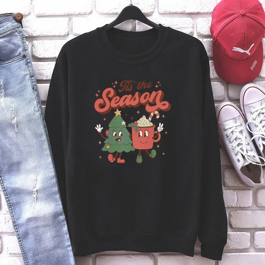 Vintage Retro Tis The Season Santa Cocoa Christmas Hoodie Black / S Hoodies-L