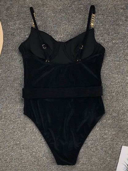 FashionSierra - 2024 Push Up Slimming Rib Black Basic Swimsuits
