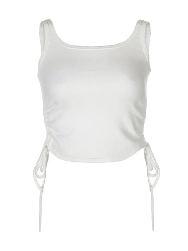 Ruched Sleeveless Tank Casual Fashion High Street Tie Up Croptop Crop Tops