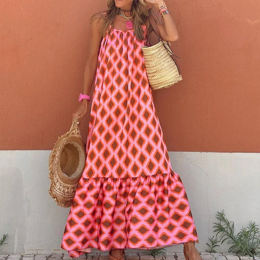 FashionSierra - 2024 Loose Round Neck Sleeveless Sweet Summer Boho Dress