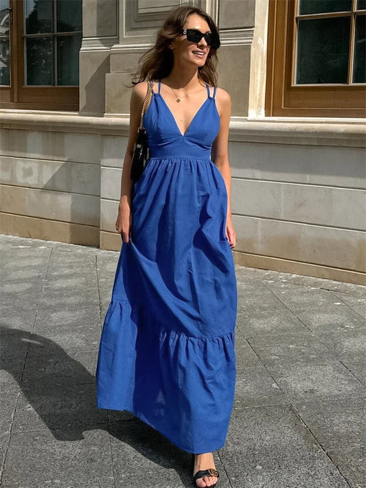 Women's Patchwork Sleeveless Solid Maxi Dress