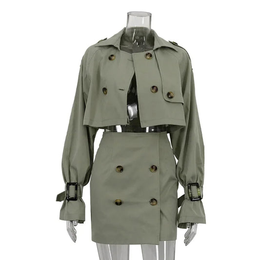 Short Jacket Button Splice Mini Skirt Suit