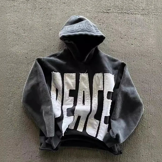 Letter Patch Black Hoodie