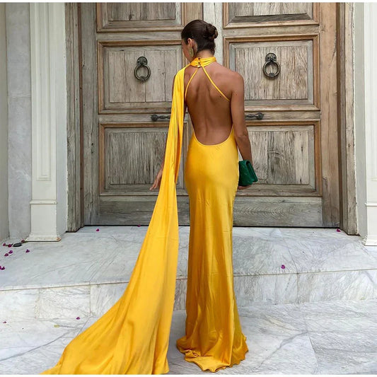 Yellow Satin Maxi Dress