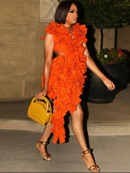 Short Party Dress Backless and Ruffled