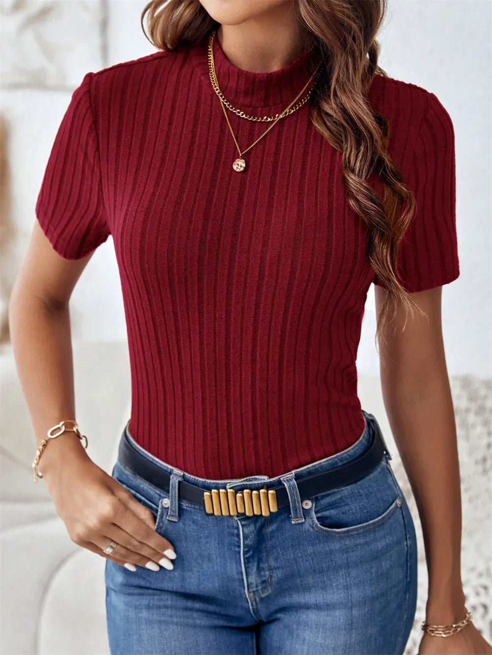 FashionSierra - Spring Casual Knitted Short Sleeve O-Neck Lady Blouse