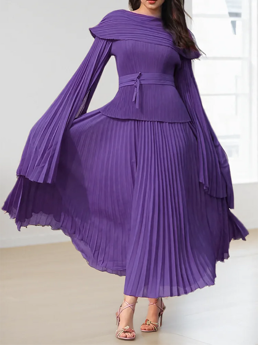 Flare Sleeves Top Elastic Waist Long Skirt Suit