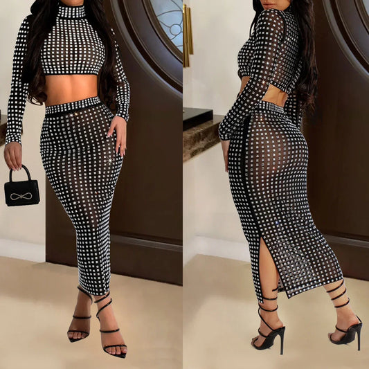 Rhinestone Strapless Top and Long Skirt Set