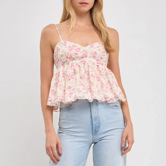 Sleeveless Spaghetti Strap Floral Print Camisole
