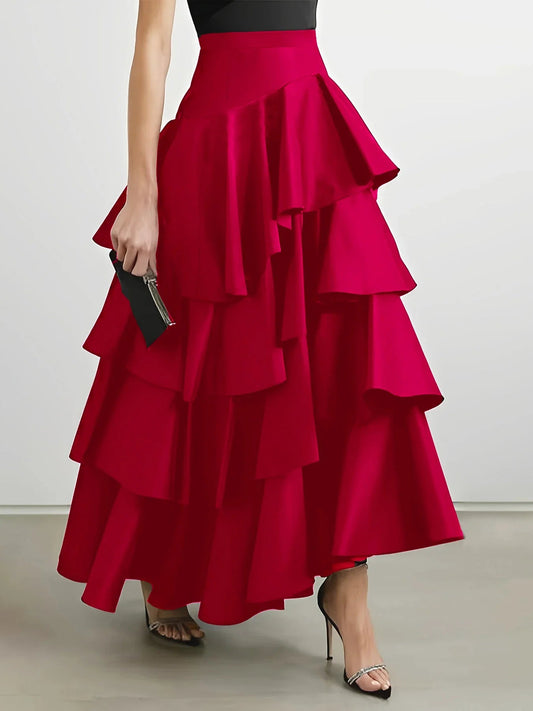 Net Stretch Waist Skirt red / S