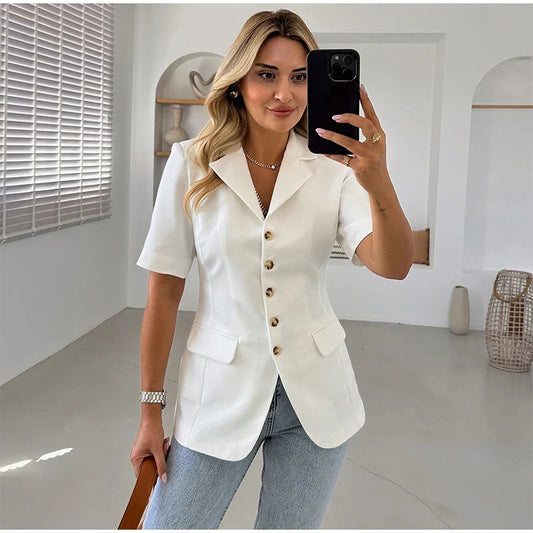 Turn-down Collar Short Sleeved Single Breasted Shirt