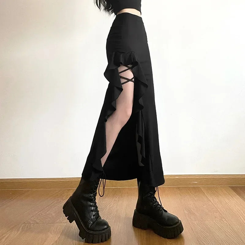 Ruffles Split A-line Party Skirt