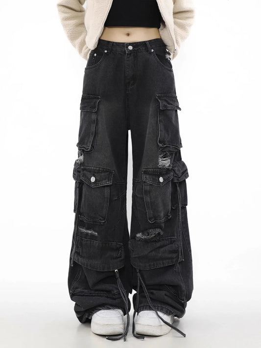 Vintage Gothic Broad-Leg Ebony Denim Pant Black / S