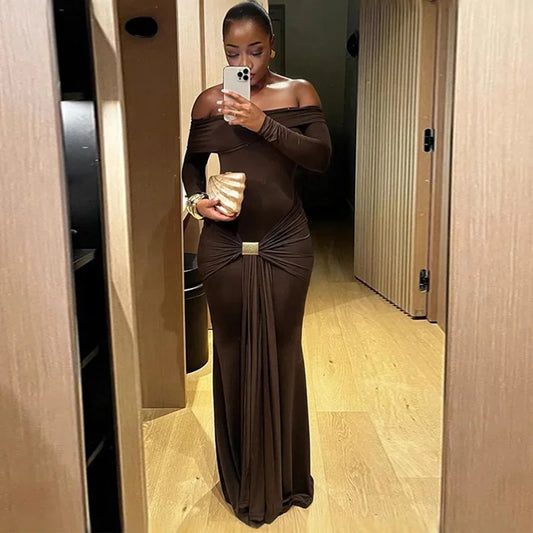 Off The Shoulder Pleated Full Sleeve Dress