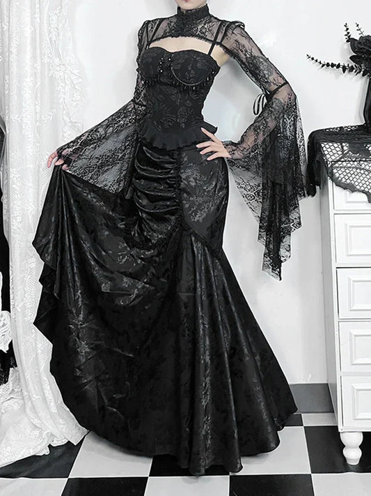 Lace Splicing Asymmetric Skirt