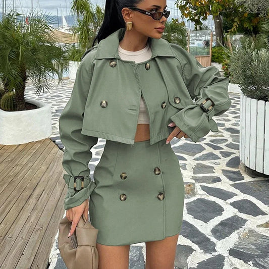 Short Jacket Button Splice Mini Skirt Suit