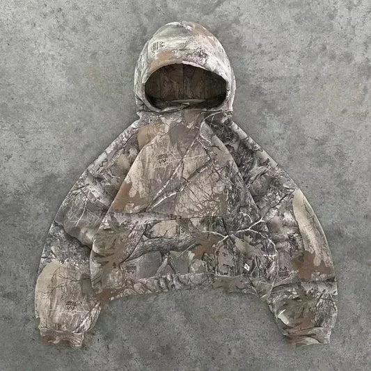 American Gothic Print Zipper Hoodie gray / M