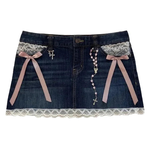 Sparkling Denim Vintage Black Skirt blue / S