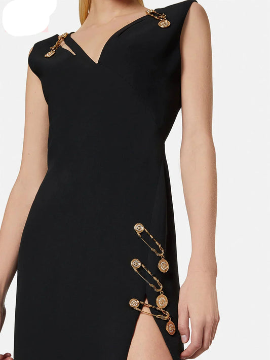 Sleeveless V Neck Bandage Long Dress