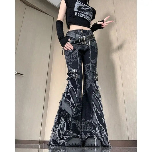 Rebellious Dark Print Flare Pant Black / S
