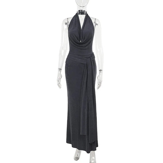 Strapped Halter Neck Backless Long Dress