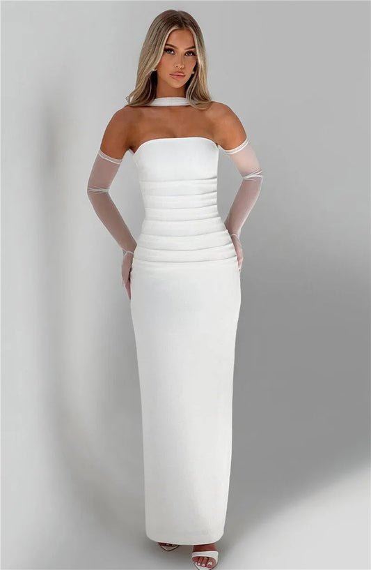 Scarf Collar Strapless Off-shoulder Long Dress