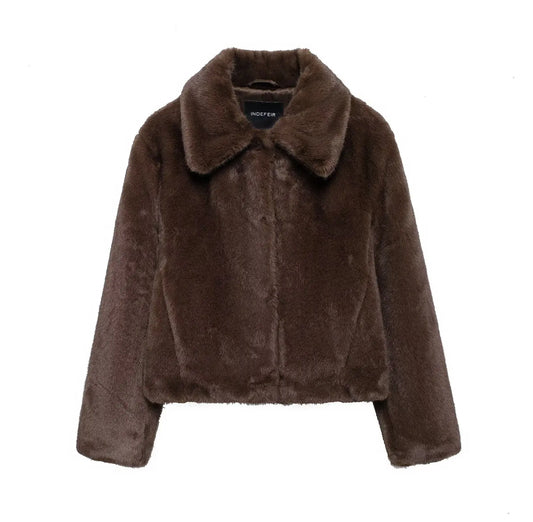 Faux Fur Lapel Side Pockets Coat