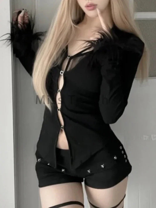 Dirty Gothic Black V-neck Lace Blouse