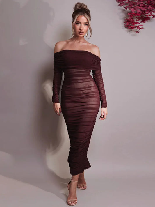 Off-shoulder Slash Neck Solid Maxi Dress
