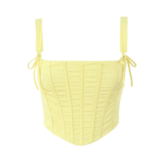 Yellow Slit Midi Dress and Cross Lacing up Top Set