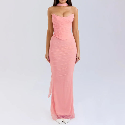 Mesh Corset And Midi Skirt Two Piece Set