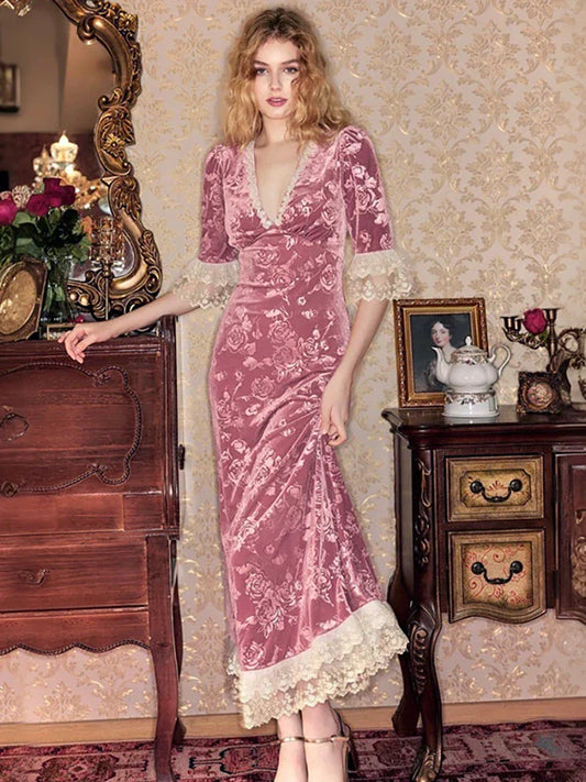 Patchwork Lace Short Sleeve Printed Floral Dress