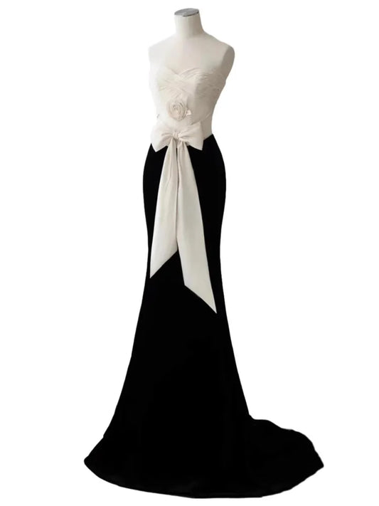 3D Flower Bowknot Patchwork Velvet Dress