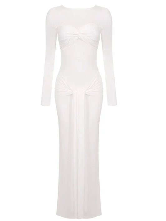 Long Sleeve Pleated Draped Maxi Dress