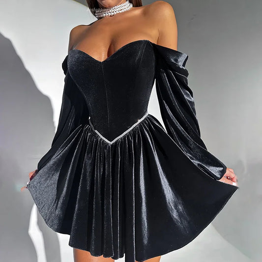 Velvet Strapless Mini Dress Off Shoulder Party Outfit