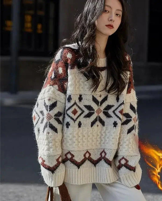 Patchwork Pattern Loose Retro Knit Sweater