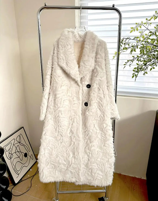 Large Lapel Shaggy Faux Fur Long Jacket