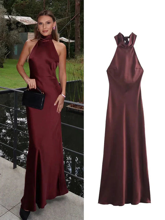 Solid Sleeveless Backless Bow Zipper Long Dress