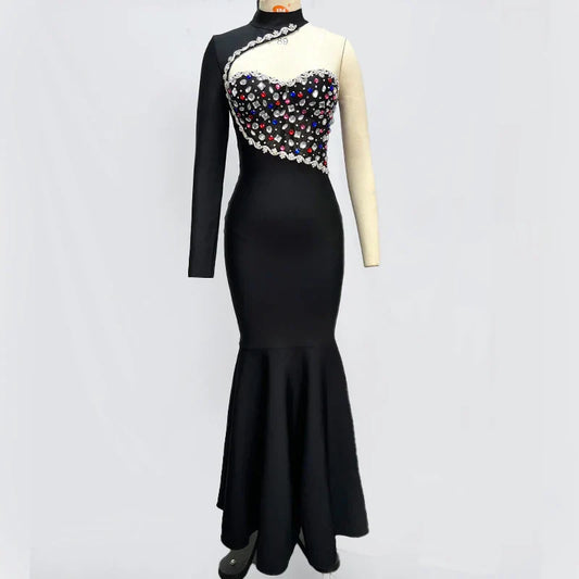 Black Diamond Maxi Dress Turtleneck