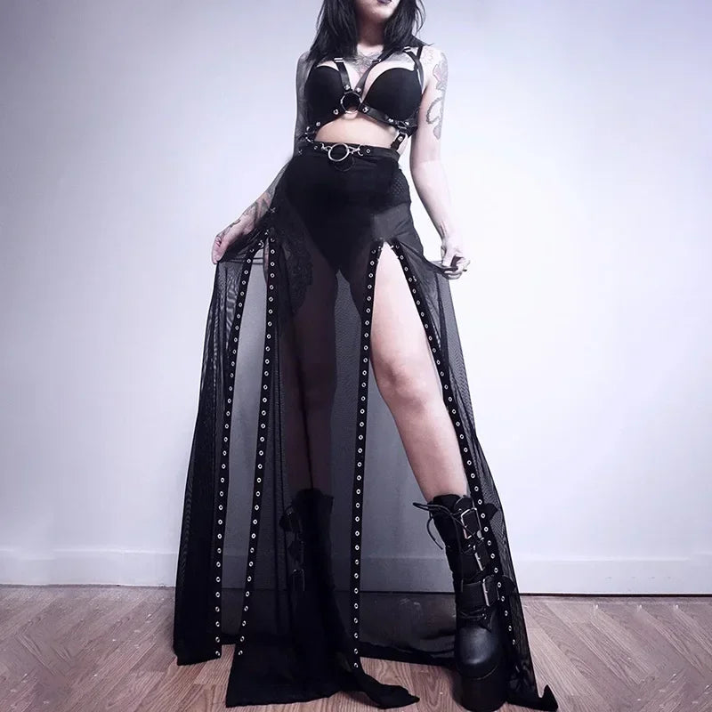 Mesh High Split Long Party Skirt