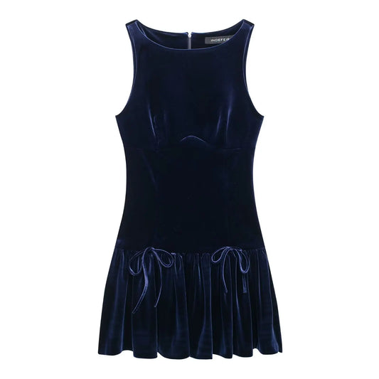 Bow Crew Neck Sleeveless Mini Dress