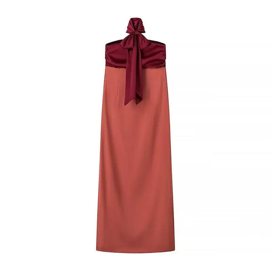 Ribbon Patchwork Strapless Maxi Dress