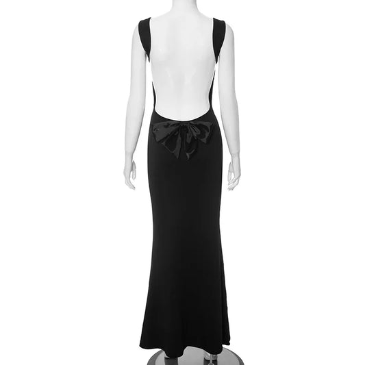 Bow Open Back Cowl Neck Long Dresses For Women