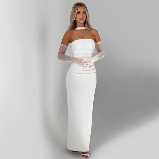 Mesh Sleeve Off-shoulder Long Dress