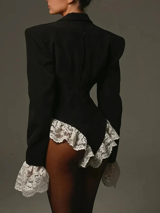 Lace Patchwork Black Long Sleeve Bodysuit