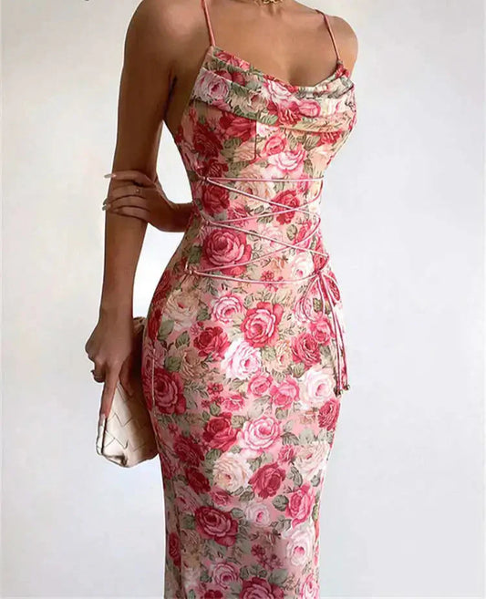 Floral Print Spaghetti Strap Long Dress