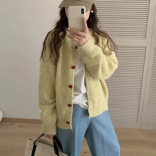 Soft Knit Heart-Shaped Long Sleeve Cardigan