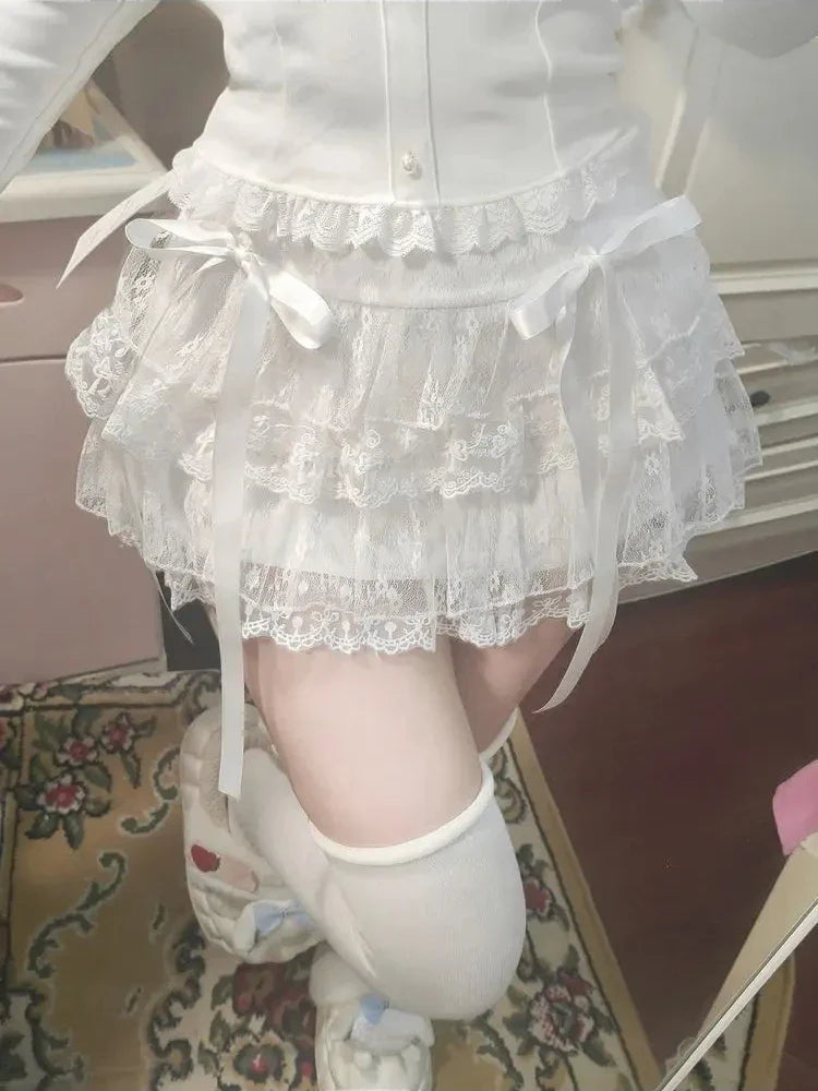 Tall Waist Cake Lace Antique Skirt white / S
