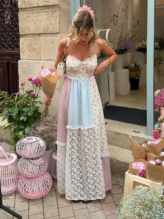 Lace Patchwork Halter Maxi Dress